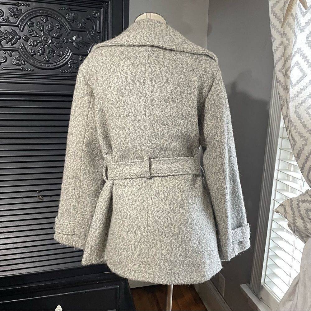 Mo-Ka Wool Wrap Belted Shawl Funnel Neck Draped Cropped Trench Coat Women’s L - Picture 5 of 8